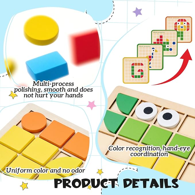 Soulchen 120 Pcs Wooden Matching Puzzle Blocks, Dementia Activities for Seniors, Elderly, Alzheimers Patients, Cognitive Therapy Puzzle, Brain Occupational Gift, Senior Care Gift, Nursing Home