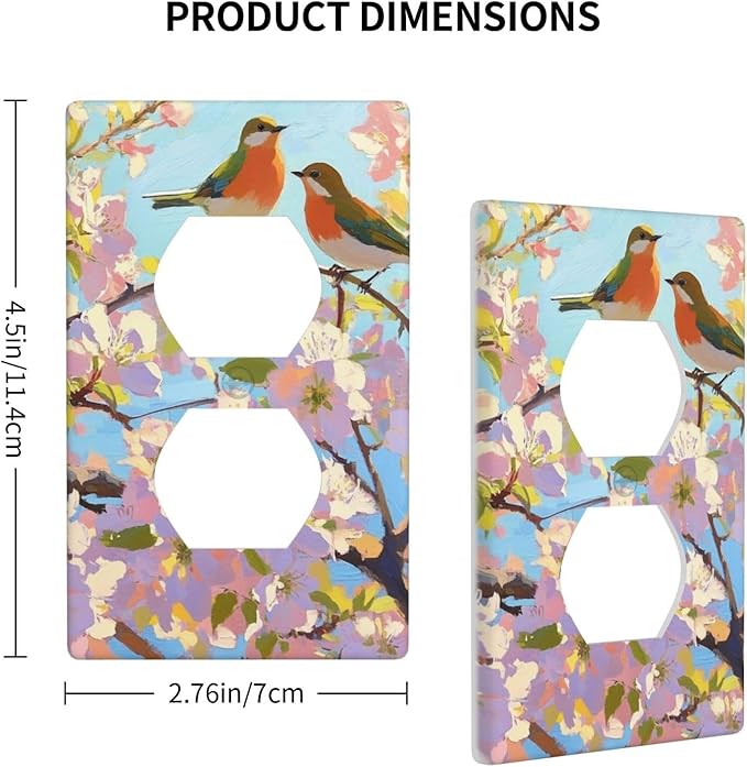 Bird Flower Single Duplex Receptacle Outlet Cover Wall Plate Decorative 1 Gang Light Switch Covers Electrical Switchplate Home Decorate Faceplat for Bathroom Bedroom Kitchen Room 4.5 x 2.76 Inch