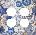 Outlet Covers Vintage Sea Blue Seahorse Starfish Octopus 2 Gang Double Duplex Decorative Light Switch Covers Electrical Wallplates Socket Faceplate For Kids Room Home Decor