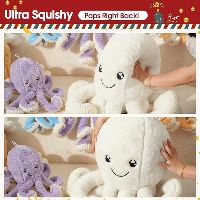 DENTRUN Octopus Stuffed Animals, Giant Octopus Plush Doll Play Toys for Kids Girls Boys Adults Birthday Xmas Halloween Present Stuffed Sea Animals Plushie, 7/16/24/32 Inches, 5 Colors
