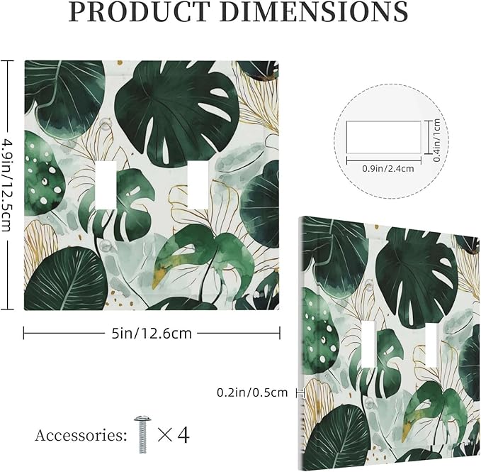 Boho Tropical Green Leaf Watercolor Banana Leaves Decorative Switch Plates 2 Gang Double Toggle Outlet Light Switch Cover Wall Plate Electrical Faceplate For Bed Room Living Room Decor