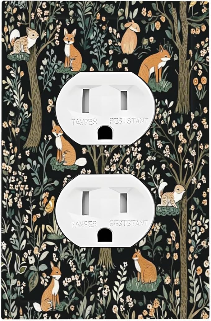 Outlet Covers Fairy Forest Animals Fox Squirrel Flower 1 Gang Duplex Light Switch Cover Decorative Switch Plates Electrical Receptacle Faceplate Wall Plate For Bed Room Farmhouse Decor