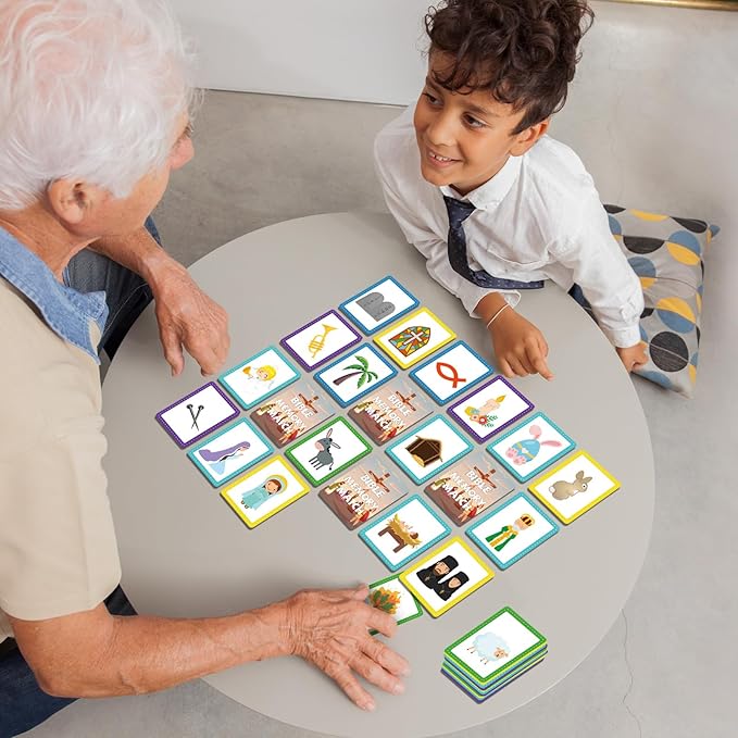 gisgfim 100 PCS Memory Matching Game Bible Concentration Memory Card Games for Kids Boys Girls Easter Educational A Fun & Fast Christian Preschool Homeschool VBS 2026 Biblical Theme Matching Games