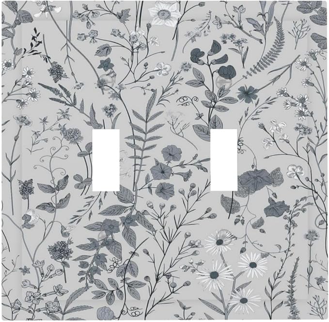 Boho Wild Flowers Farm Floral Double Toggle Light Switch Cover Decorative Vintage Daisy 2 Gang Wall Plate Electrical Faceplate Switch for Bathroom Home Living Room Bedroom Decor
