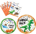 WERNNSAI Watercolor Dinosaur Party Supplies - 48 Pcs Dinosaur 3rd Birthday Party Tableware Bundles for Boys Kids Three Rex Disposable Plates and Napkins Dino Theme Party Decorations Serves 16 Guests