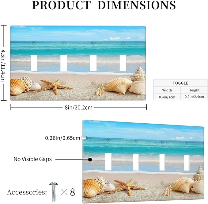 Light Switch Covers Seashells Beach Starfish Scallop Quad Toggle Electrical Faceplate 4 Gang Wall Plate Decorative Switch Plates For Bathroom Home Decor
