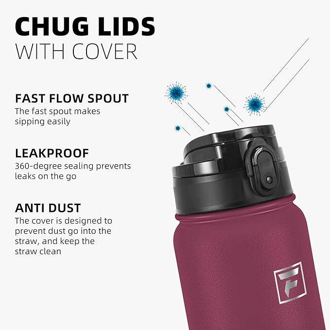 Fanhaw 40 oz Insulated Stainless Steel Water Bottle with Chug Lid, Leakproof & Sweat-Free Extra-Large Metal Bottle for Outdoor, Hiking & Gym (Red Black)