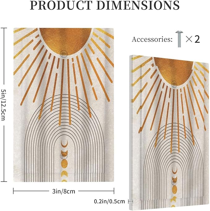 Mid Century Gold Sun Abstract Arch Boho Moon 1 Gang Light Switch Covers No Device Wall Plate Decorative Unique Blank Switchplate Electrical Faceplate for Kitchen Bathroom Bedroom Home Decor