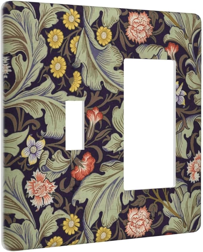Boho William Morris Floral Green Leaves Flower Outlet Covers 1 Toggle 1 Rocker Combination Decorative Wall Plate Electrical Switch Plates Light Switch Cover Plate for Farmhouse Home Decor