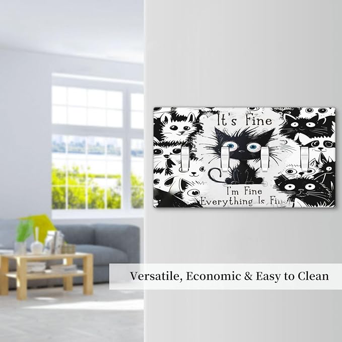 Funny Black Cat Inspirational Quotes Patterns Light Switch Covers Quad Toggle Electrical Faceplate 4 Gang Wall Plate Decorative Switch Plates Cover for Kids Room Nursery Decor