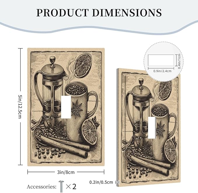 Light Switch Cover Plate Beige Vintage Rustic Coffee Beans Spice 1 Gang Single Toggle Decorative Switch Plates Wall Plates Electrical Faceplate for Kitchen Coffee Bar Decor