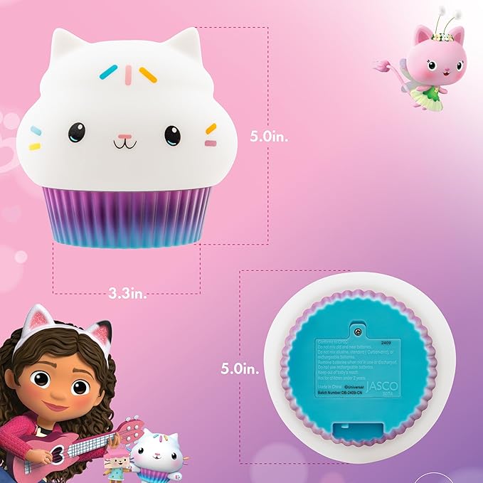 Lights By Night Gabby's Dollhouse Cakey Cat Squishy, Night Light, Color-Changing Table Lamp for Children's Bedroom, Bathroom, Playroom, Battery Option, USB Powered - 78941