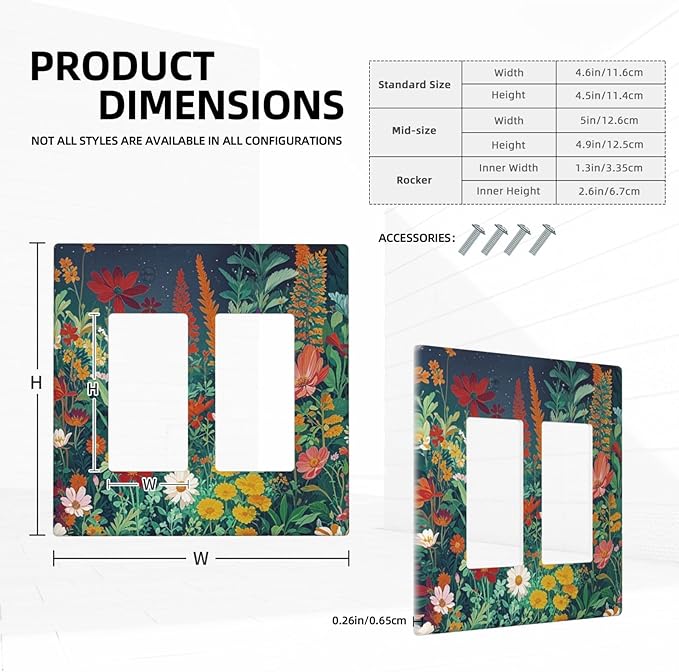 Decorative Outlet Covers with Wildflowers & Stars Botanical Floral Art Design 2 Gang Wall Plate Double Rocker Light Switch Cover Switch Plate Cover for Garden Theme Wall Decor