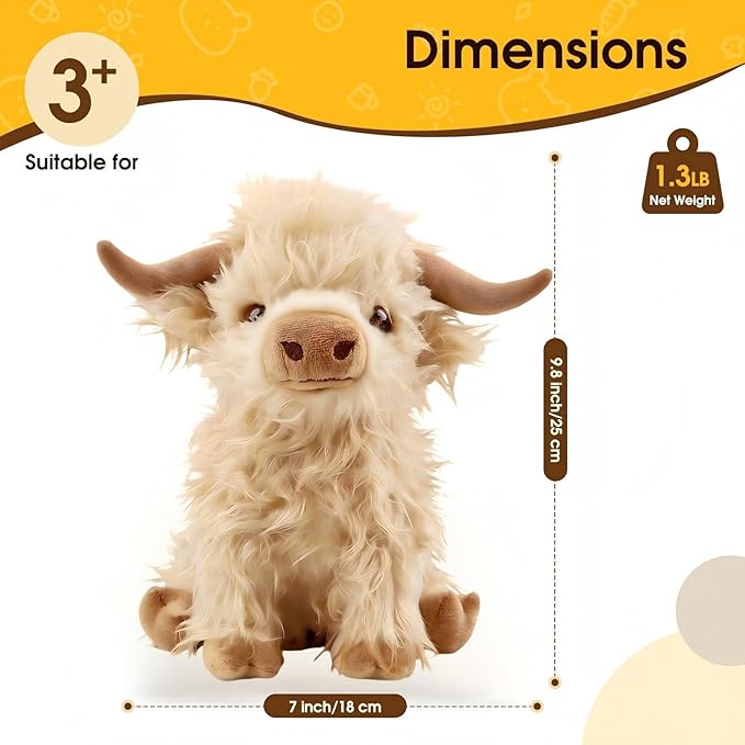 OROZCOR Microwavable Highland Cow Stuffed Animal, Weighted Highland Cow Plush Toys, Cute Weighted Stuffed Animals Gifts for Adult Kids Girls Boys (Microwavable White)