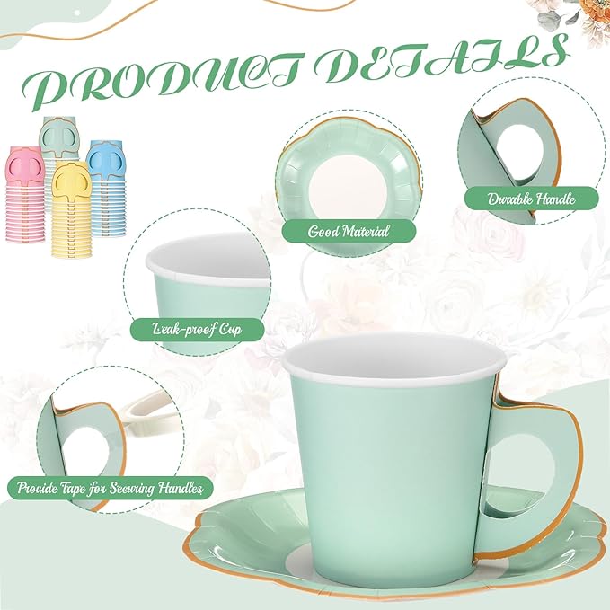 Umigy 36 Sets Mother's Day Pastel Tea Party Decorations 6.5 oz Paper Teacups & Saucer Set for Girls Women Tea Parties Mothers Day Bridal Shower Wedding Birthday Party Decorations(Pastel)