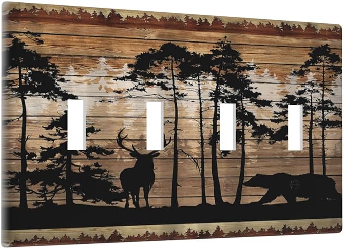 Hunting Forest Deer Bear 4 Gang Quad Toggle Device Light Switch Cover Decorative Wall Plate Decorative Electrical Faceplate Outlet Cover