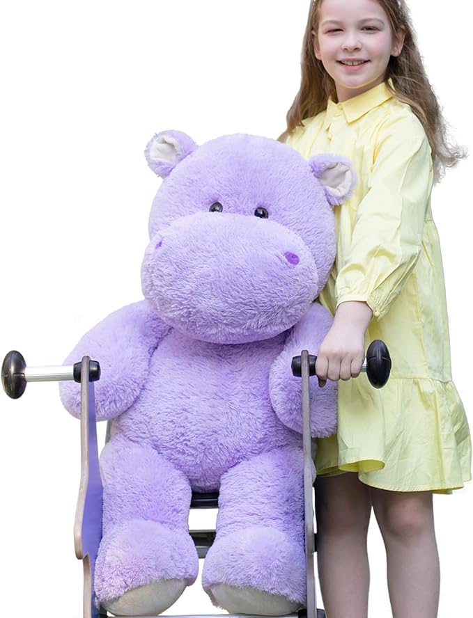 BENINY Giant Humongous Hippo Stuffed Animal, 36" Oversized Plush, Soft Hug Cute Jumbo Hippo Toy Plush Gift for Kids, Purple
