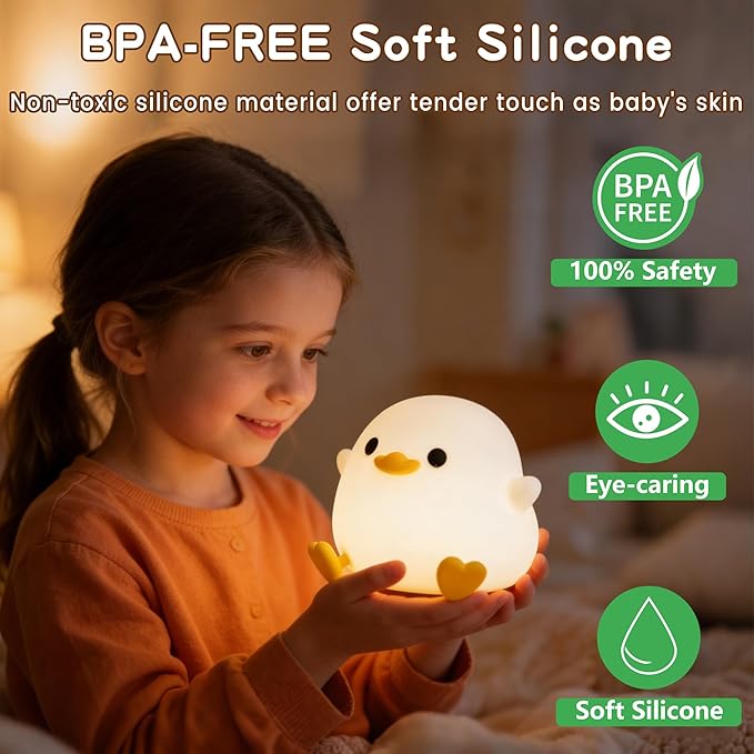 FAMIDUO Duck Night Light, Cute DoDo Duck Lamp, Squishy Silicone Dimmable Bedside Light for Baby Kids Nursery with Timer, Rechargeable Touch Nightlight for Boys Girls Room Decor, Mother‘s Day Gift