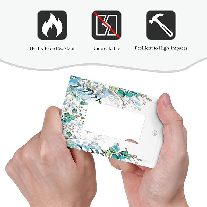Decorative Outlet Covers Bohemian Green Eucalyptus Leaf Pine Leaves 1 Gang Single Decora GFCI Device Light Switch Covers Plate 1 Rocker Wall Plate Jumbo Switch Cover Plate