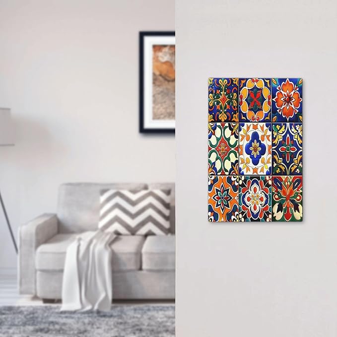 Light Switch Cover Plate Colorful Mexican Talavera Vintage Boho Floral 1 Gang No Device Blank Electrical Wall Plates Faceplate Decorative Switch Plate For Farmhouse Cabin Decor
