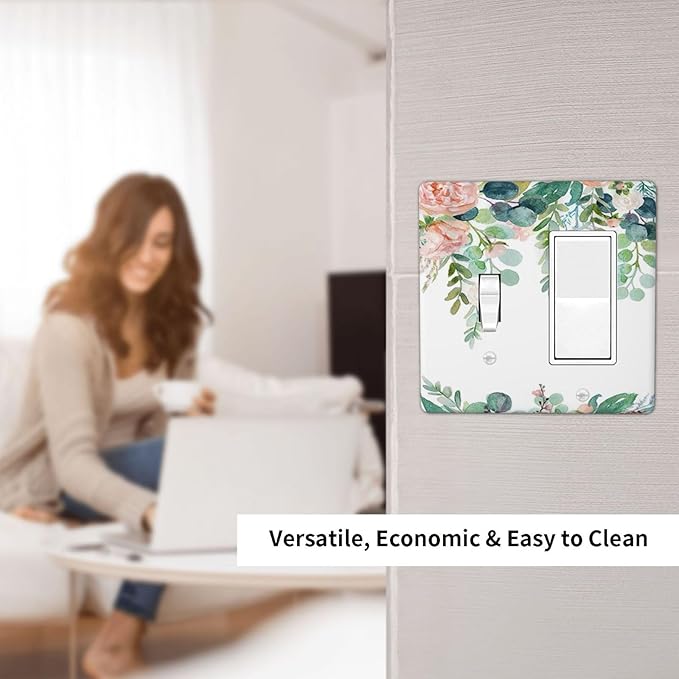 Green Eucalyptus Leaves Floral Watercolor Flower Outlet Covers 1 Toggle 1 Rocker Combination Decorative Wall Plate Electrical Switch Plates Light Switch Cover Plate for Bed Room Living Room Decor