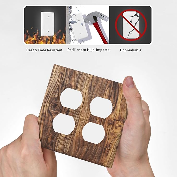 Distressed Wood Brown Wood Texture Outlet Covers 2 Gang Double Duplex Decorative Light Switch Covers Electrical Wallplates Socket Faceplate for Farmhouse Home Decor
