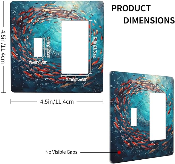 Ocean Fish School Of Fish Vortex Deep Sea Outlet Covers 1 Toggle 1 Rocker Combination Decorative Wall Plate Electrical Switch Plates Light Switch Cover Plate for Kids Room Bedroom Decor