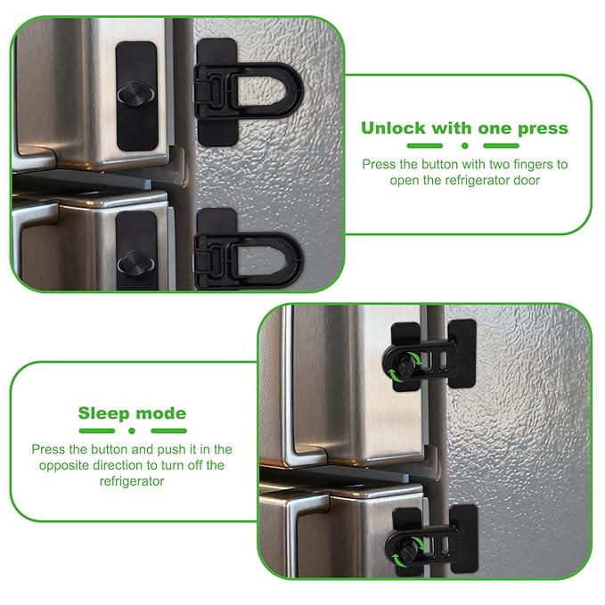2pcs Child Safety Refrigerator Lock with Adhesive Pads, Childproof Fridge Lock for Kids Baby Cabinet Locks for Oven RV Doors Drawers (Black)
