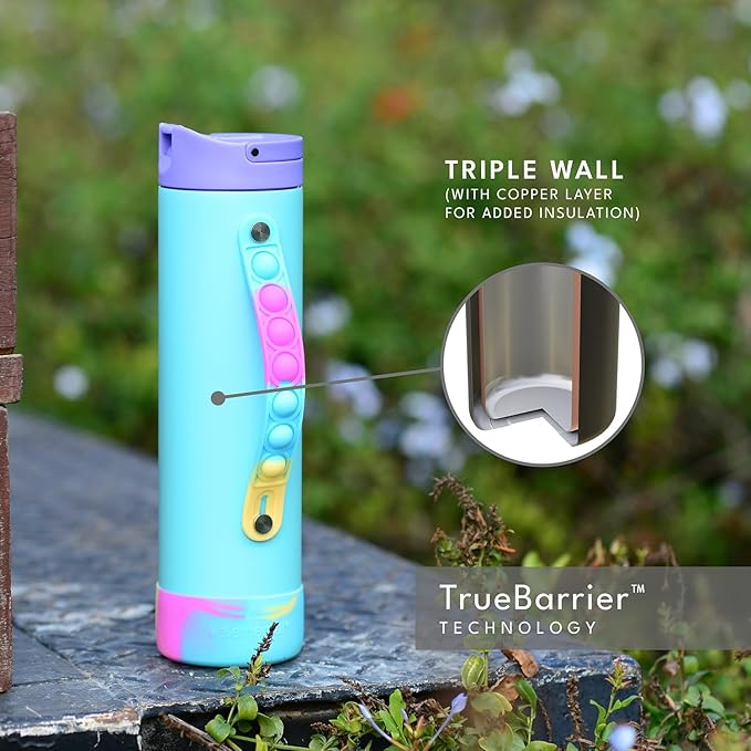Elemental Iconic Water Bottle for School - 100% Leak-Proof Insulated Water Bottles with Straw Lid & Pop-It Handle - Triple-Wall Insulated & BPA-Free, 20oz – Blue Tie Dye