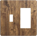 Rustic Brown Wood Distressed Wood Print Outlet Covers 1 Toggle 1 Rocker Combination Decorative Wall Plate Electrical Switch Plates Light Switch Cover Plate for Farmhouse Home Decor