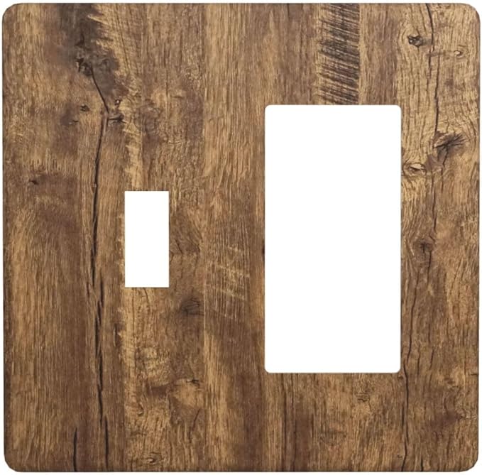 Rustic Brown Wood Distressed Wood Print Outlet Covers 1 Toggle 1 Rocker Combination Decorative Wall Plate Electrical Switch Plates Light Switch Cover Plate for Farmhouse Home Decor