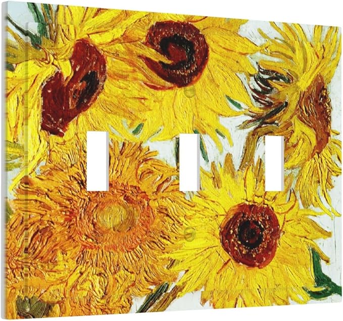 Rustic Sunflower Oil Painting Vintage Flowers Decorative Switch Plates 3 Gang Wall Plate Triple Toggle Light Switch Cover Faceplate Electrical Wall Panels for Bed Room Living Room Decor