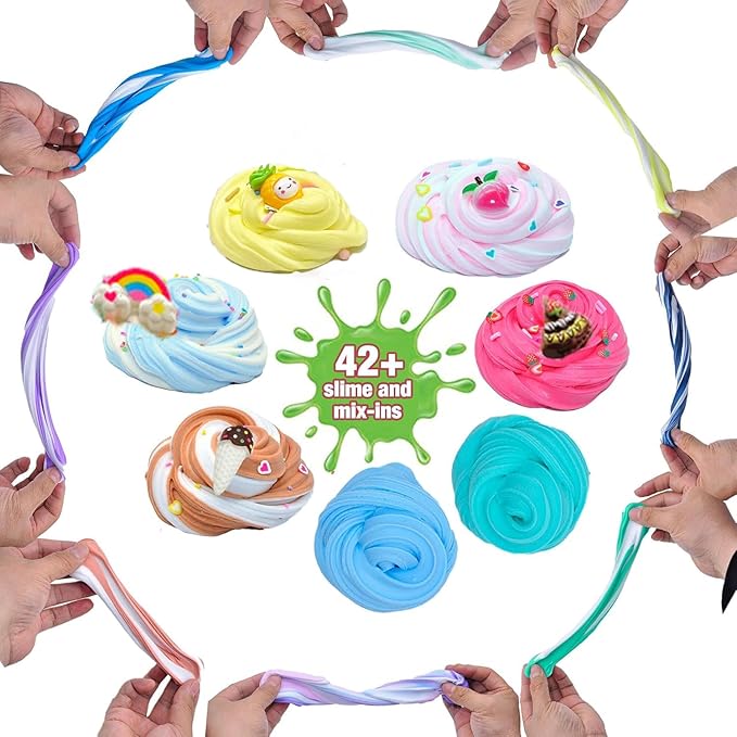 Butter Slime Kit with Multiple Colors, 42 Packed Slimes with 24 Decorative Toppings, Sprinkles, Craft Toy, Party Favors for Kids, Gift for Girl and Boys 6 7 8 9 10 11 12