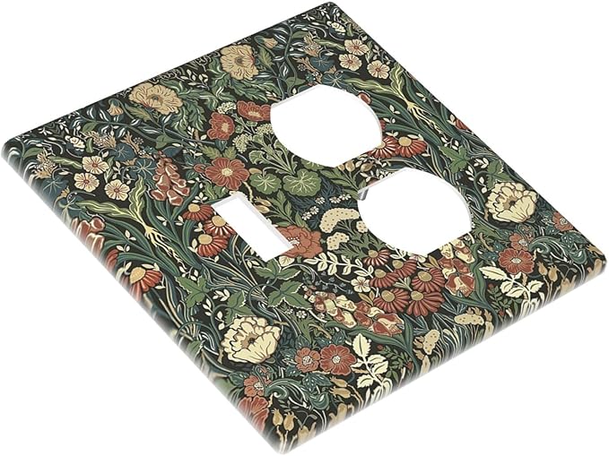 Wallplates Vintage Dark Floral William Morris Green Flower 1 Toggle 1 Duplex Switch Plate Electrical GFCI Faceplate Decorative Light Switch Covers for living Room Home Decor