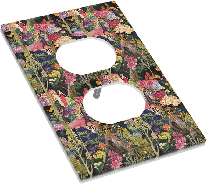 Dreamy Tropical Rainforest Colorful Mushroom Wildflower Outlet Covers 1 Gang Duplex Light Switch Cover Decorative Switch Plates Electrical Receptacle Faceplate Wall Plate for Farmhouse Kids Room Decor