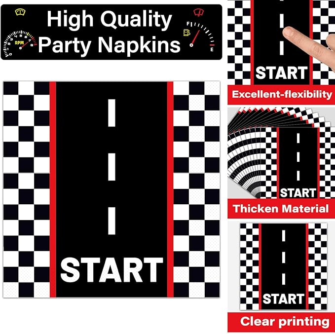 96Pcs Race Car Party Plates and Napkins for Baby Shower Birthday Decorations Supplies Racing Themed Paper Dessert Plates Start Your Engines Tableware Set for Kids Boys 24 Guests Party Decorations