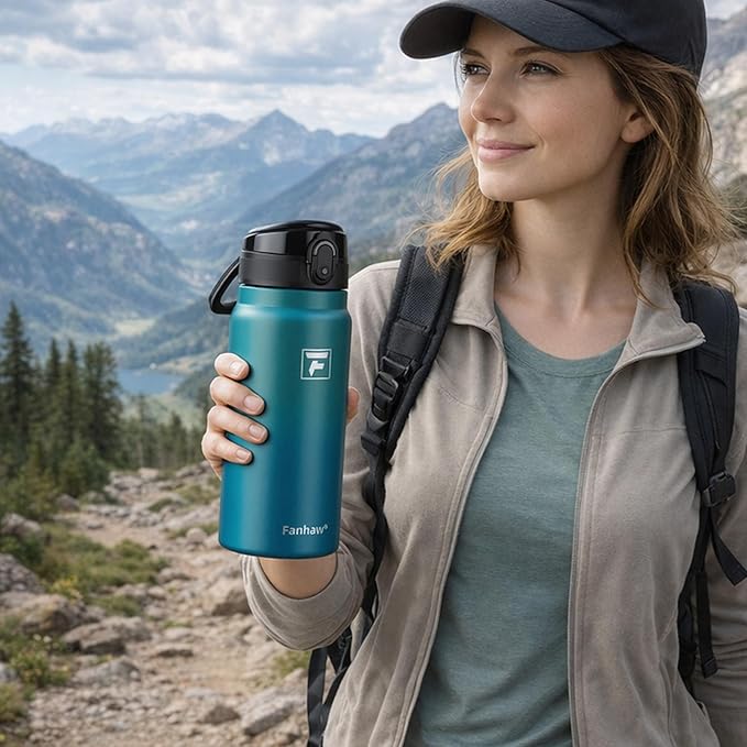 Fanhaw 32 Oz Insulated Stainless Steel Water Bottle with Chug Lid – Wide Mouth, Leak-Proof, BPA-Free – Ideal for Kids, Adults, Sports, Gym, and Outdoor Use (Yellow Orange)