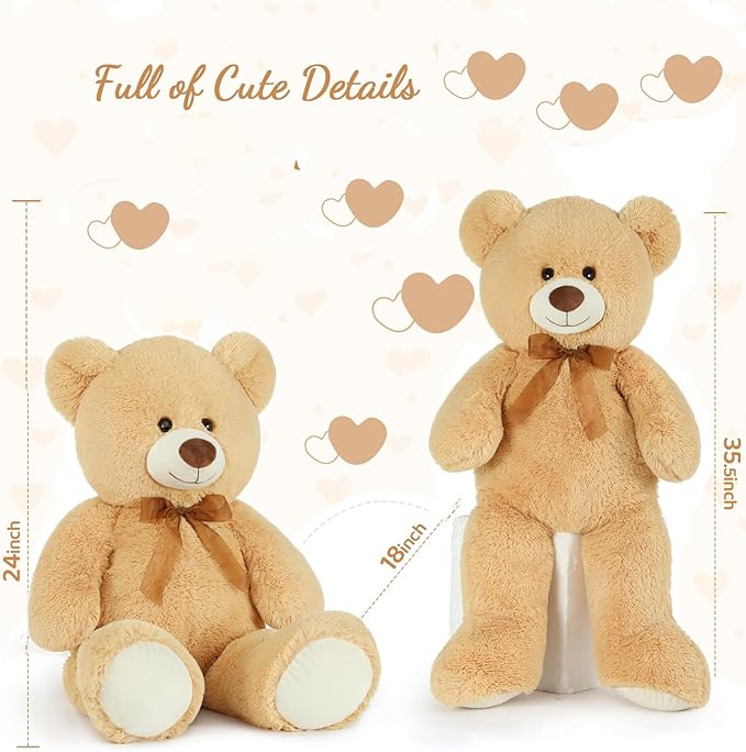 Toys Studio Big Teddy Bear 36 inch Giant Teddy Bear Stuffed Animals Cute Plush Toy for Girlfriend Kids Girls Gifts Christmas Valentine's Day Birthday Wedding Mother's Day