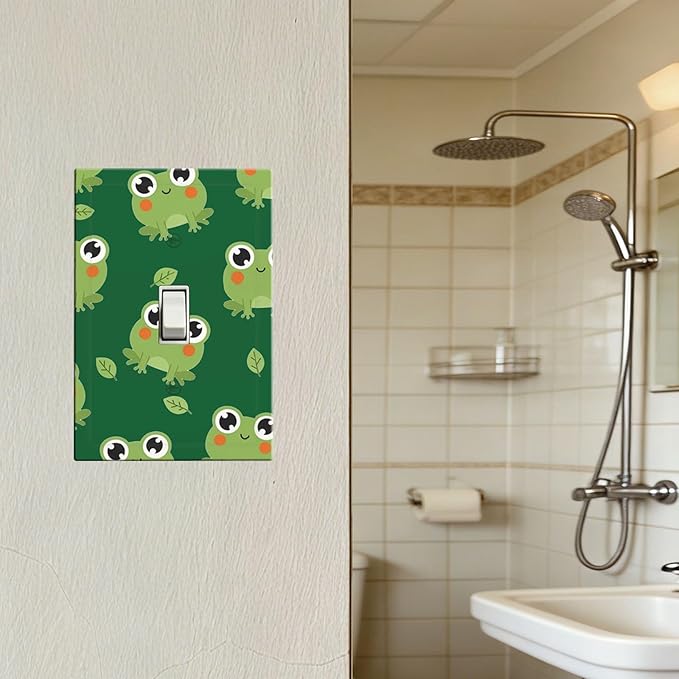 Cute Green Frogs 1-Gang Toggle Light Switch Plate, Whimsical Frog Decorative Wall Plate for Kids Bedroom