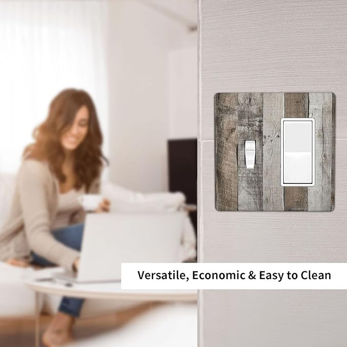 Natural Grey Wood Vintage Faux Wood Grain Outlet Covers 1 Toggle 1 Rocker Combination Decorative Wall Plate Electrical Switch Plates Light Switch Cover Plate for Farmhouse Home Decor