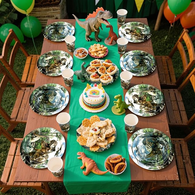 175 Pcs Dinosaur Party Birthday Supplies Dino World Themed Tableware Set Includes Plates Napkins Cups Knives Fork Spoon for Boys Kids Dinosaur Party Supplies Decorations Serve 25 Guests