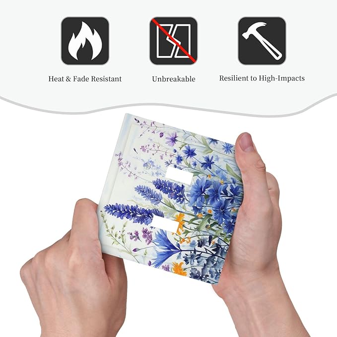 Light Switch Cover Plate Lavender Watercolor Wildflowers Colorful floral 2 Gang Double Toggle Decorative Switch Plates Wall Plates Electrical Faceplate for Bathroom Bedroom Decor