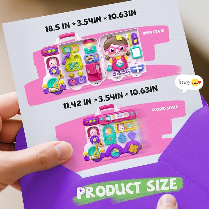 Vanvimen Toys for 1 Year Old Girl, Ideals Gifts for 1 Year Old Girl, 54-in-1 English & Spanish Baby Busy Board Montessori Toys, Montessori Busy Board Toys for 1 Year Old, Toddler Girl Toys Gifts