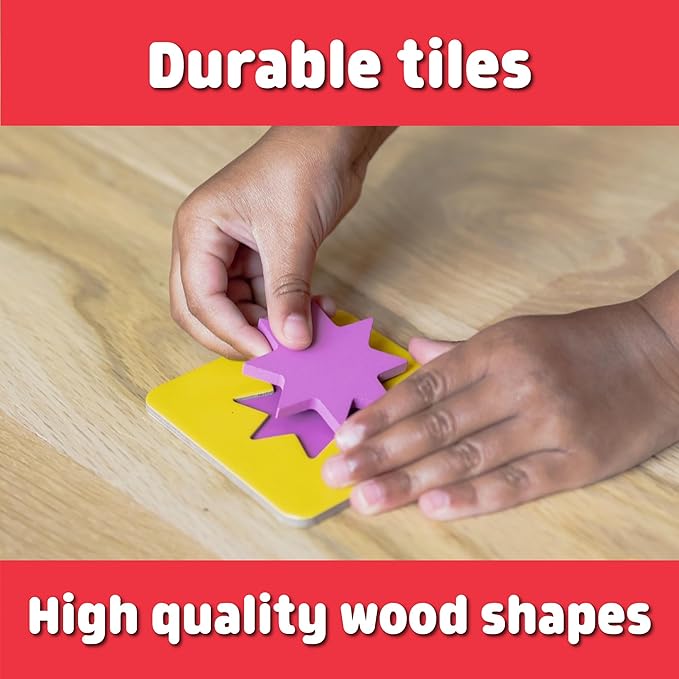 Chuckle & Roar Matching+ Wooden Sensory Shapes Memory Game for Kids Ages 3–6+ – Premium Wood Logic Puzzle & Shape Matching Game with Multiple Play Modes