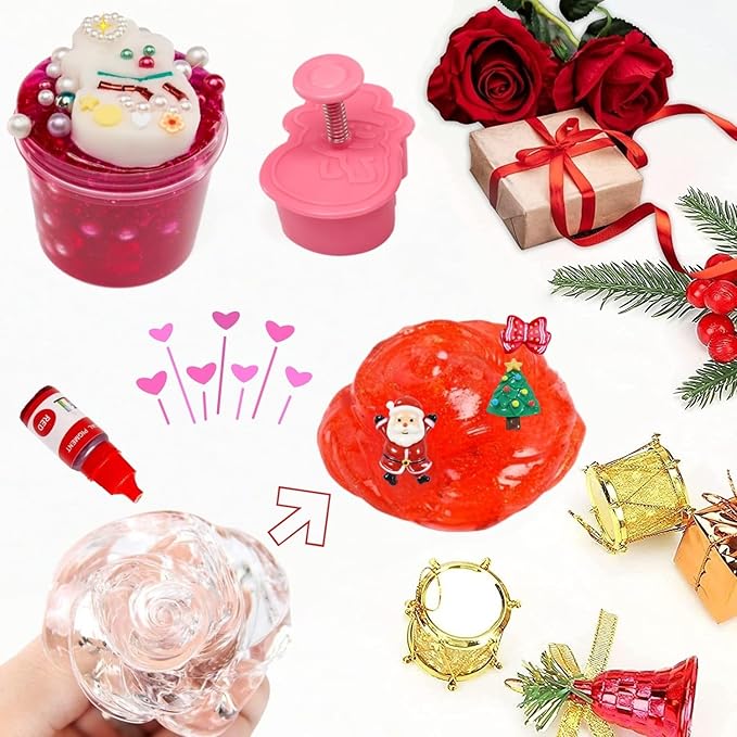 Slime Kit for Girls Surprises with DIY Slime Set - Funny Fluffy Slime Gifts Toy for Kids 4 5 6 7 8 9 10 11 12 Year Old Toddlers Boys Tweens Crunchy Clear Pink Slime Add Ins Charms