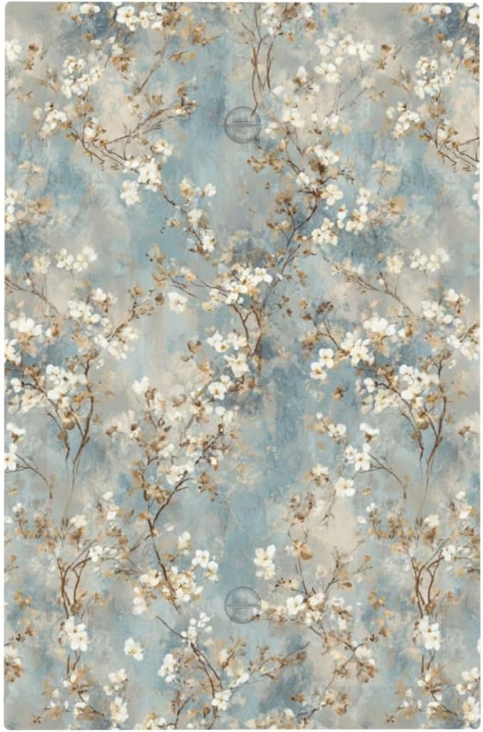 Decorative Light Switch Cover Plate Rustic Blue White Plum Blossom Flower 1 Gang No Device Single Blank Outlet Covers Wall Plates for Electrical Outlets Faceplate for Bedroom Home Decor