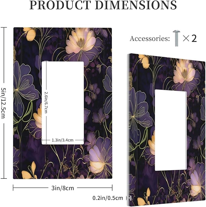 Modern Boho Vintage Gold Purple Dark Floral Modern Abstract Flowers Decorative Outlet Covers 1 Gang Single Rocker Wall Plates Gfci Faceplate Light Switch Cover Plate for Bedroom Living Room