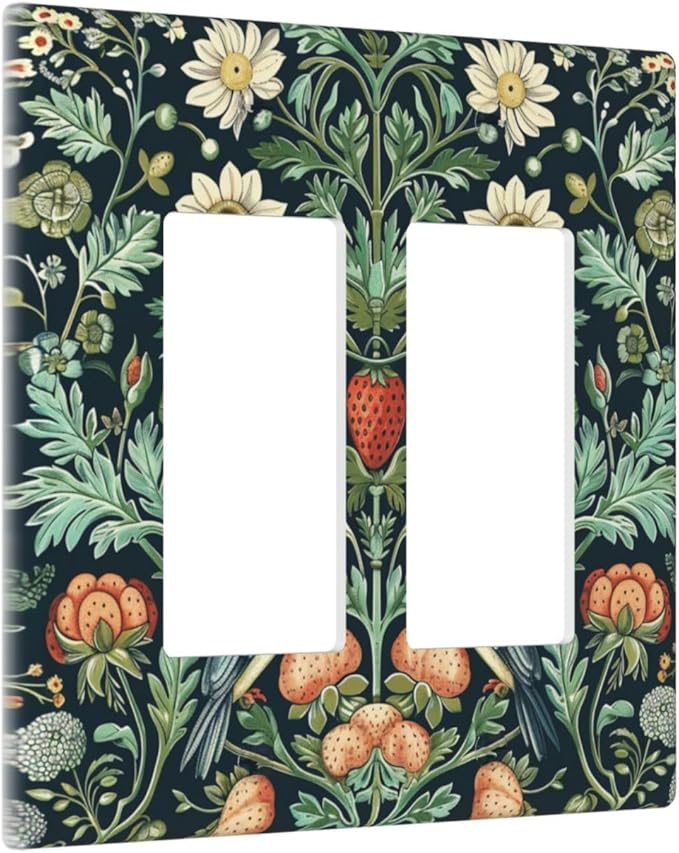 Light Switch Cover Plate Strawberry Birds Flowers Plant Morris Floral 2 Gang Double Rocker Outlet Covers Decorative Switch plates Electrical Wall Plates GFCI Receptacle for Bathroom Bedroom