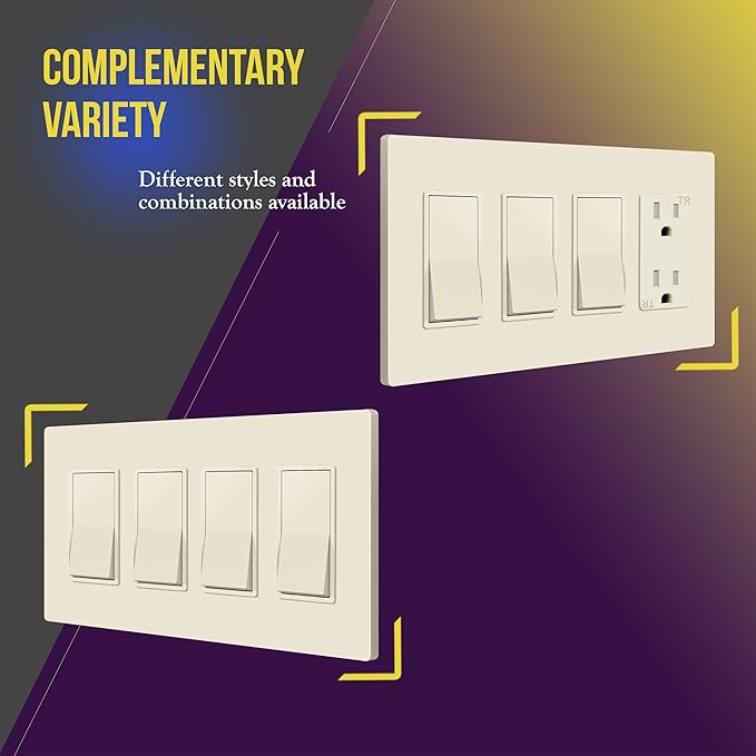 ENERLITES Screwless Decorator Wall Plates Child Safe Outlet Covers, Size 4-Gang 4.68" H x 8.30” L, Unbreakable Polycarbonate Thermoplastic, SI8834-LA, Glossy, Light Almond