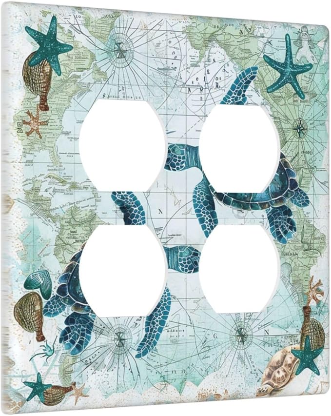 Outlet Covers Nautical Green Sea Turtles Beach Blue Ocean 2 Gang Double Duplex Decorative Light Switch Covers Electrical Wallplates Socket Faceplate For Bathroom Kids Room Decor
